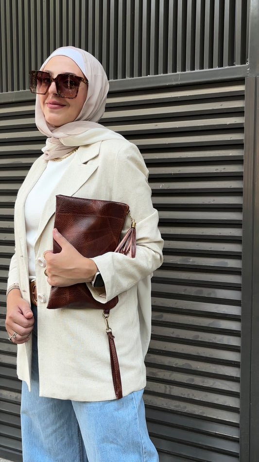 Striped Sleeve Beige Blazer