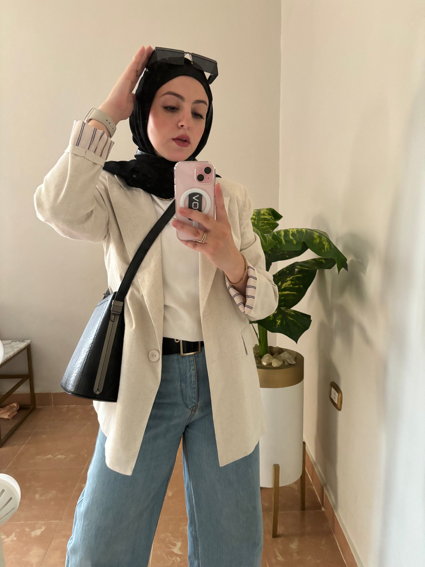 Striped Sleeve Beige Blazer