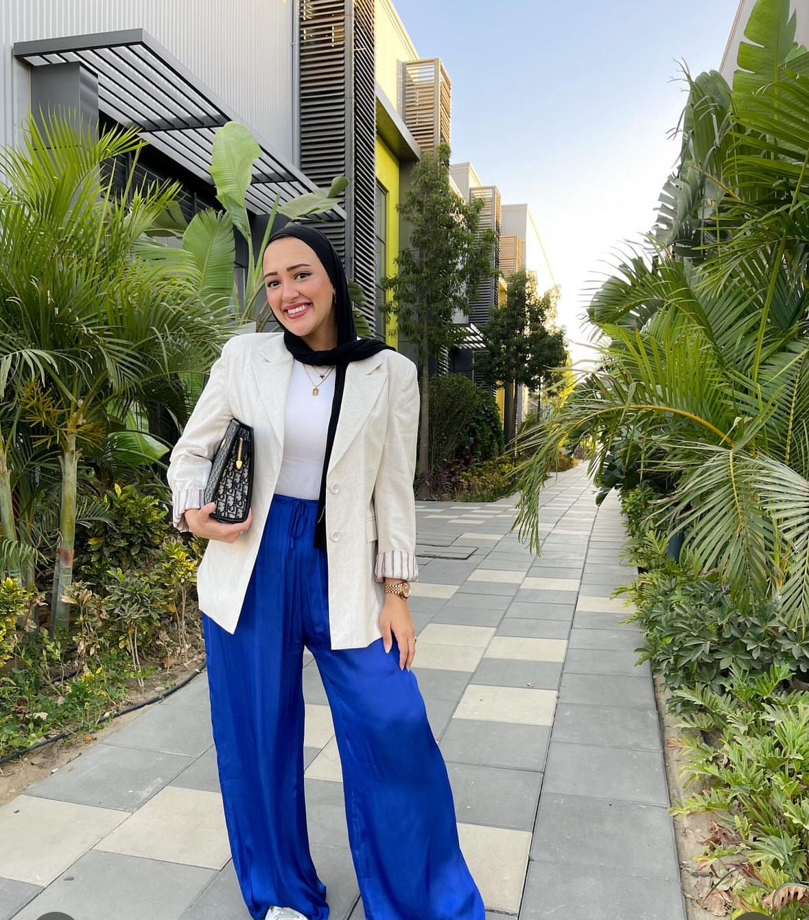 Striped Sleeve Beige Blazer