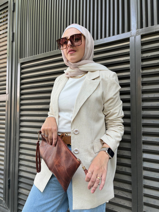 Striped Sleeve Beige Blazer